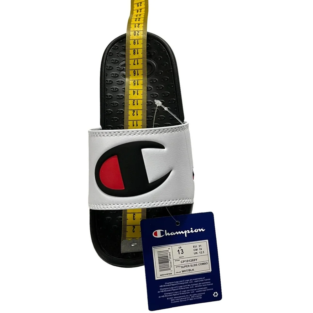 Champion Little Boys Girls Slide Sandals Size 13 Black White Lightweight Comfort